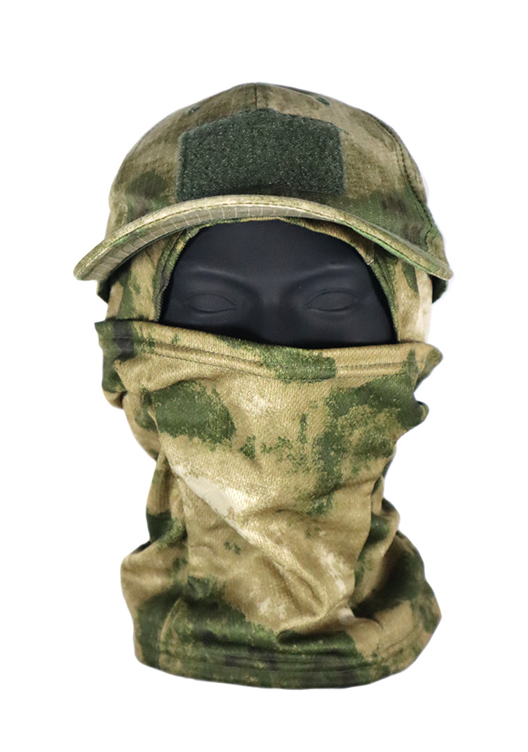 front view of an A-TACS FG cap and mask on a mannequin head